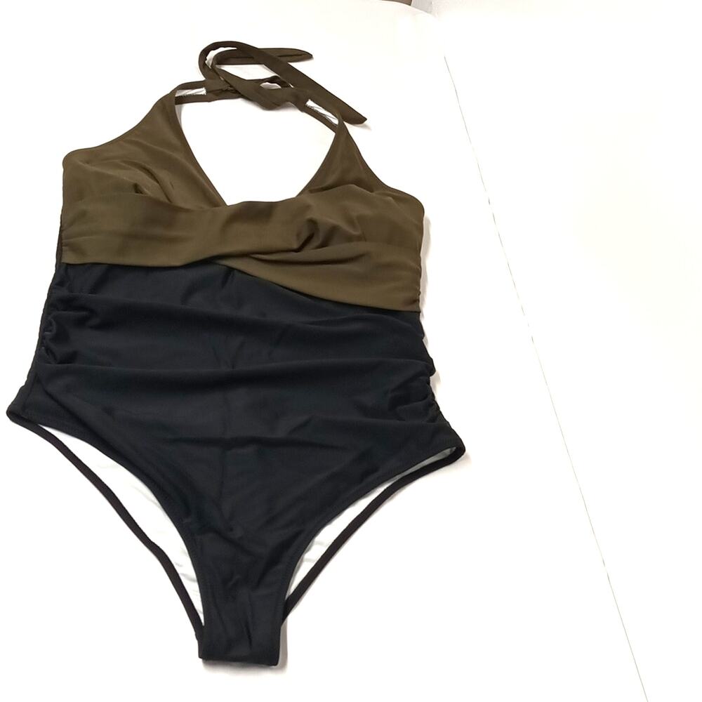 Women halter high-cut-leg Tummy Control One piece swimsuit bathing suit X-large